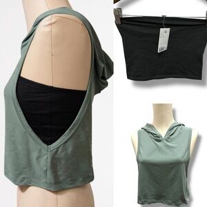 Bundle Set | NWT H&M Bandeau & DIRASS Activewear Crop Top Hoodie (size XS/S)